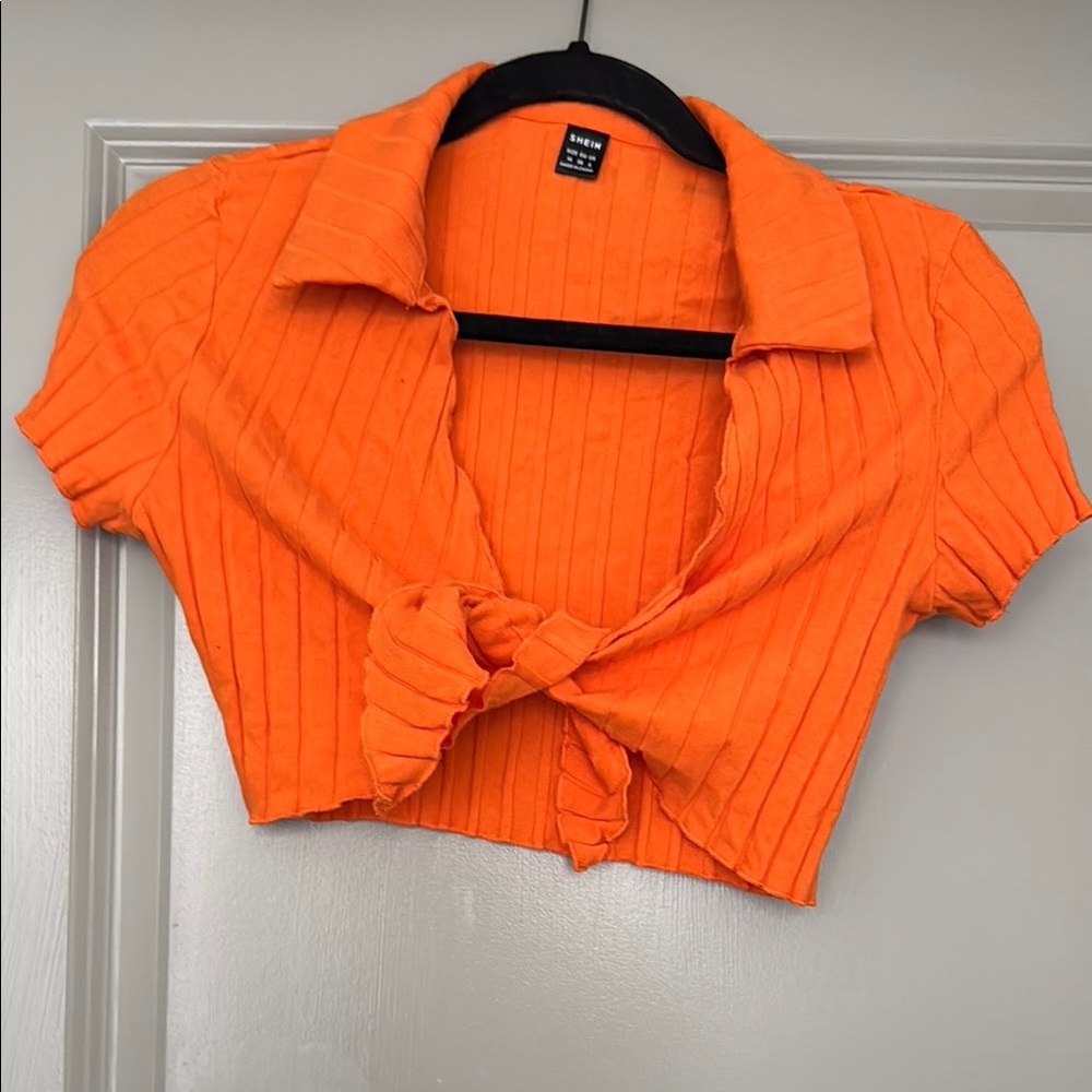 Orange Ribbed Crop Top